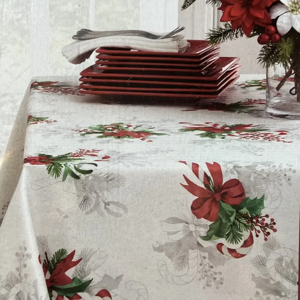 Candy Cane Lane Textured Print Tablecloth 100% Polyester Oblong 52